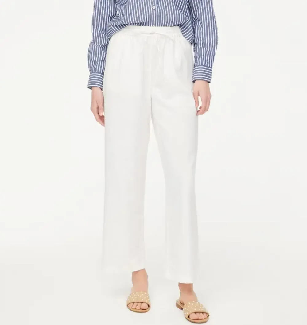 J.Crew Linen Blend Slim Wide Leg Drawstring Pants Sz 6 White Pull On Relaxed Fit